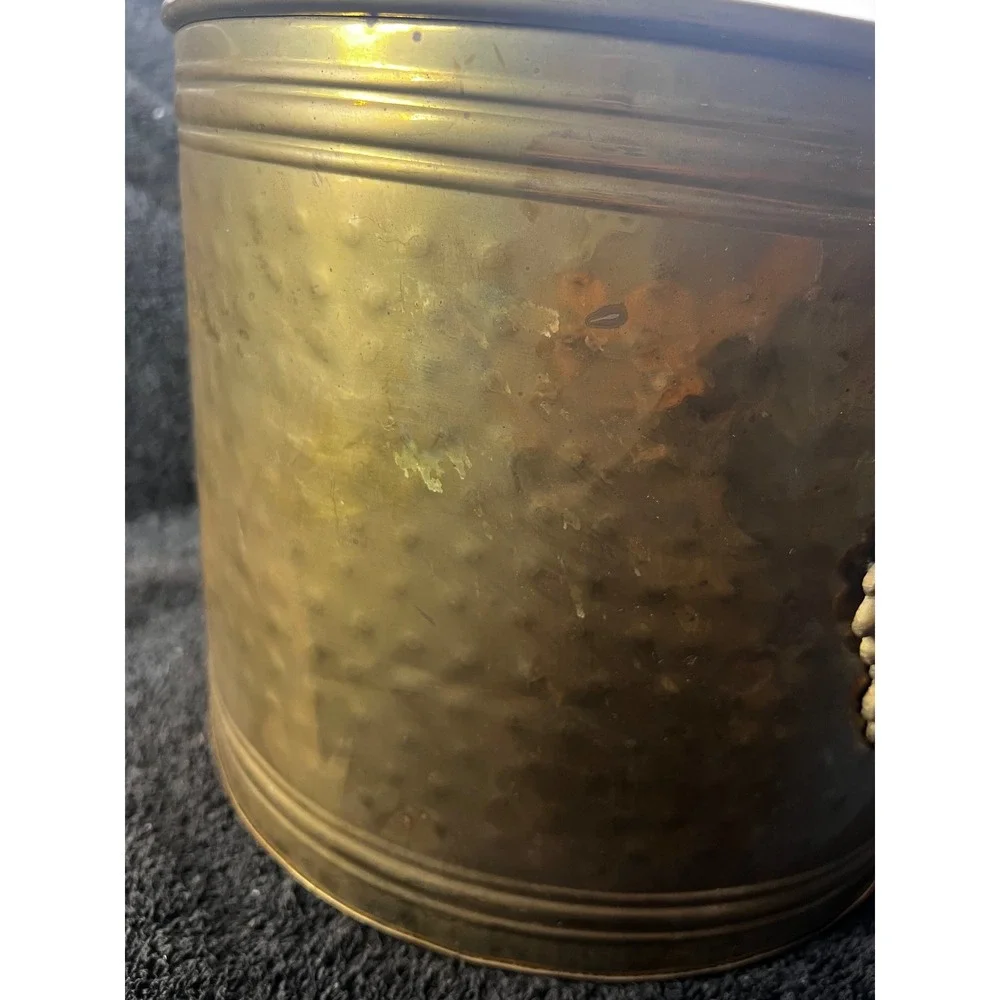 Vintage Solid Brass Hammered Planter Ice Bucket Grape Cluster Made inIndia 9.5in